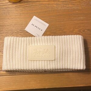 Coach Ivory Knit Headband with Logo Patch